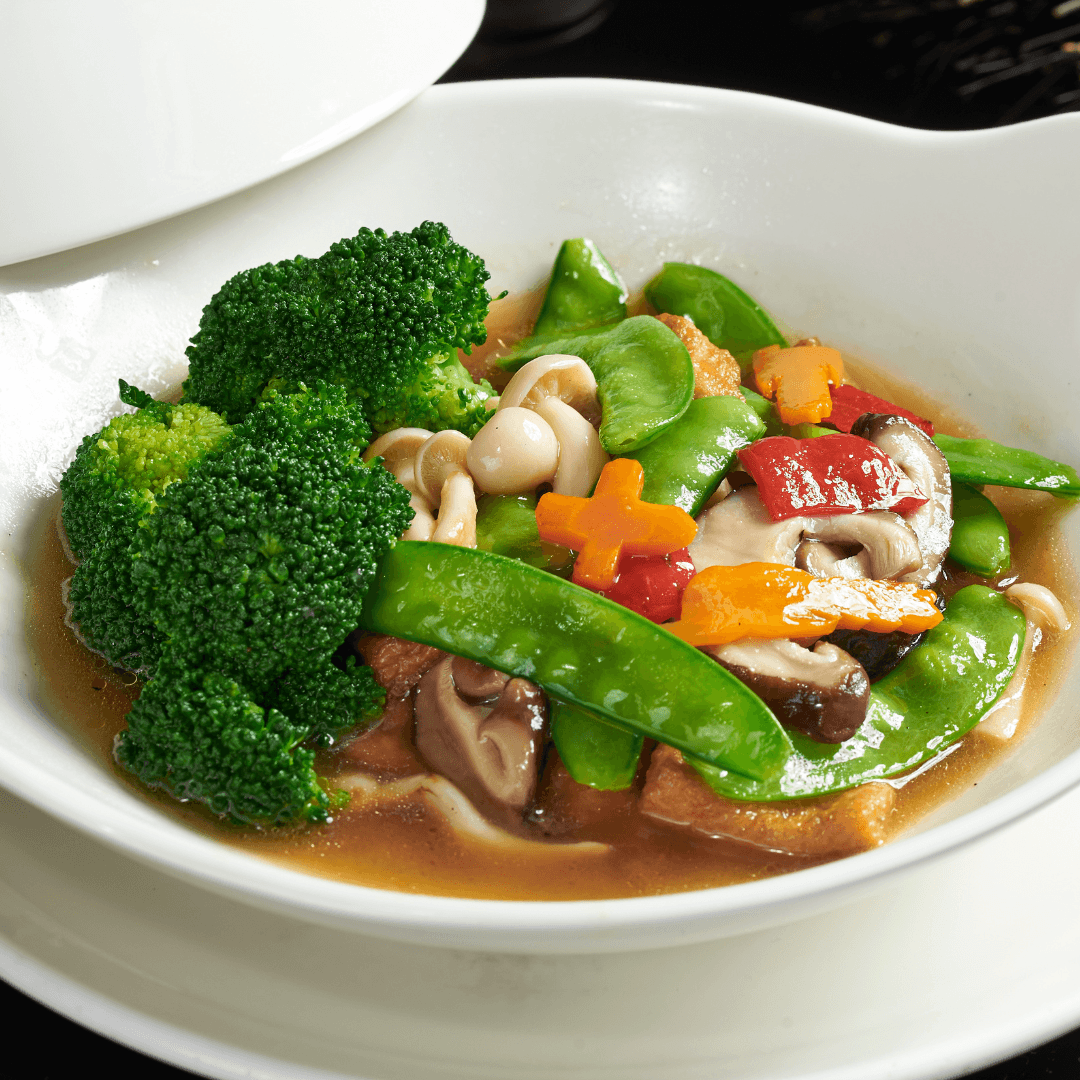 西兰花鲜菇豆腐 Stewed Mushroom & Tofu w Broccoli (Medium)